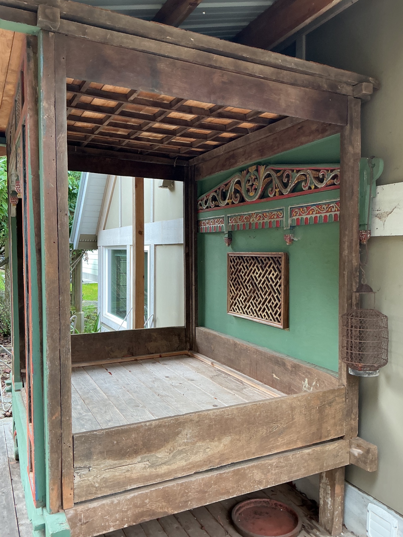 Indonesian Vintage Wood Carved & painted canopy bed - image 2 of 7