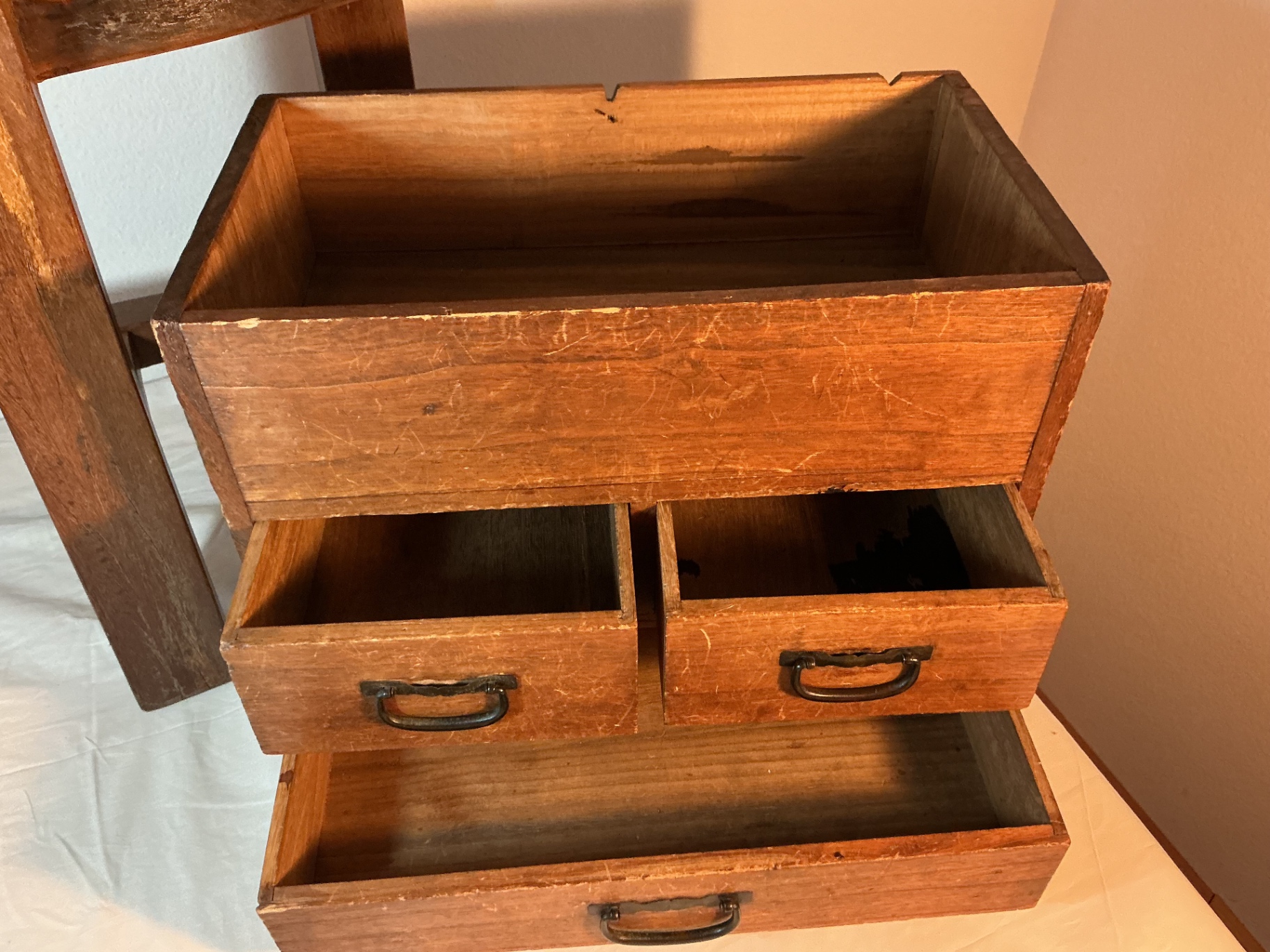 Vintage Asian Small Solid Wood table & Box with drawers - image 3 of 4