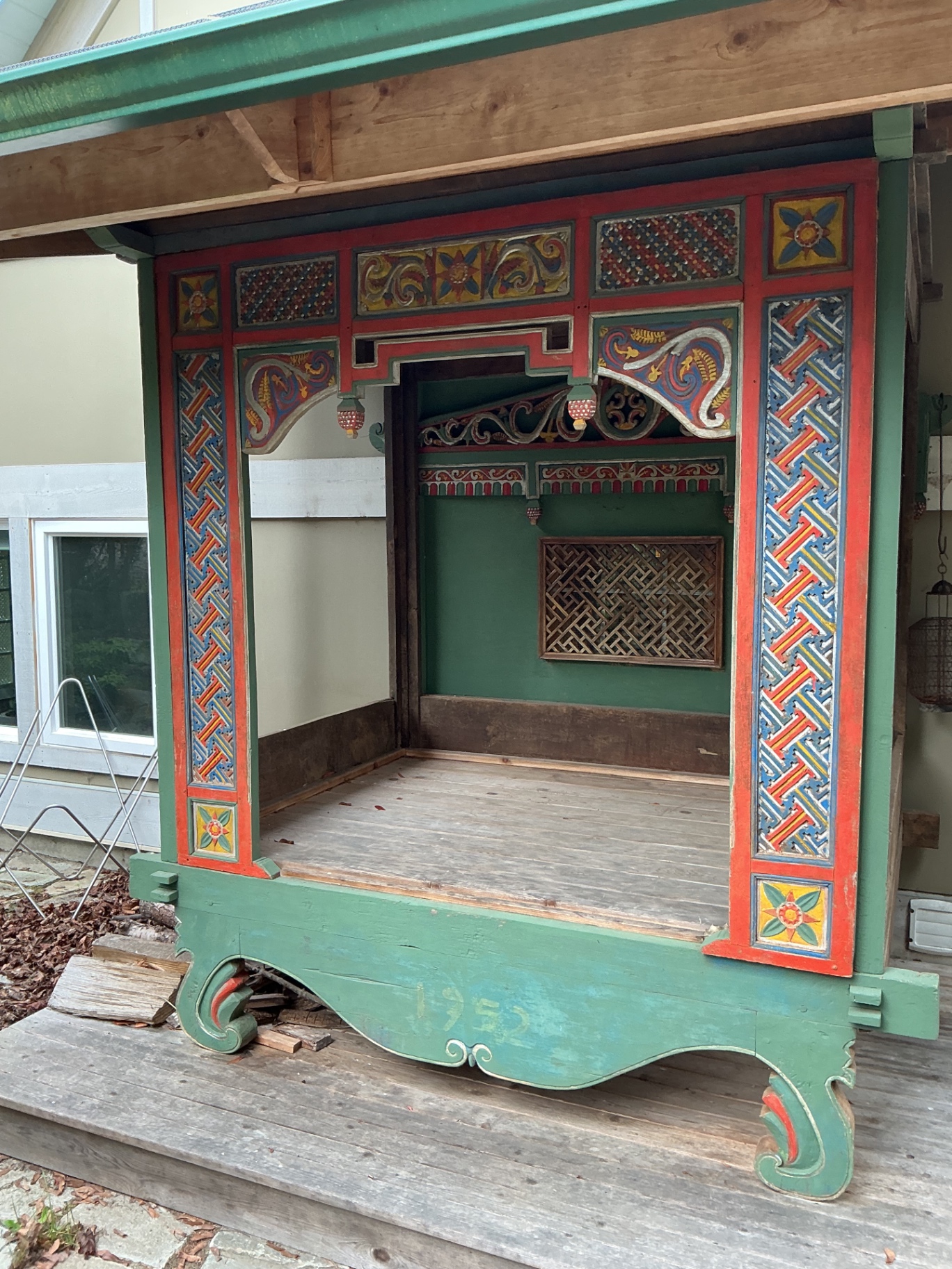 Indonesian Vintage Wood Carved & painted canopy bed - image 1 of 7