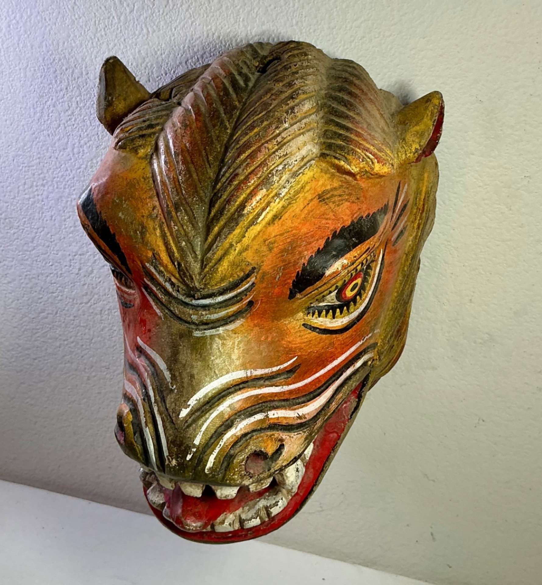 Vintage Hand Carve & Painted Wood Animal Mask - image 1 of 5