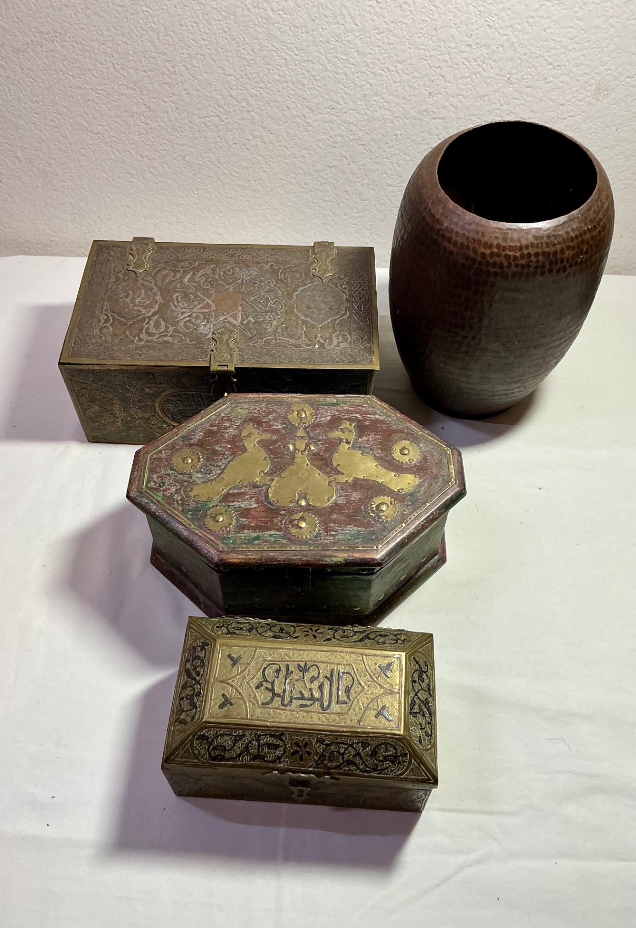 Wood and Metal Inlay Boxes and Metal vase - image 1 of 13