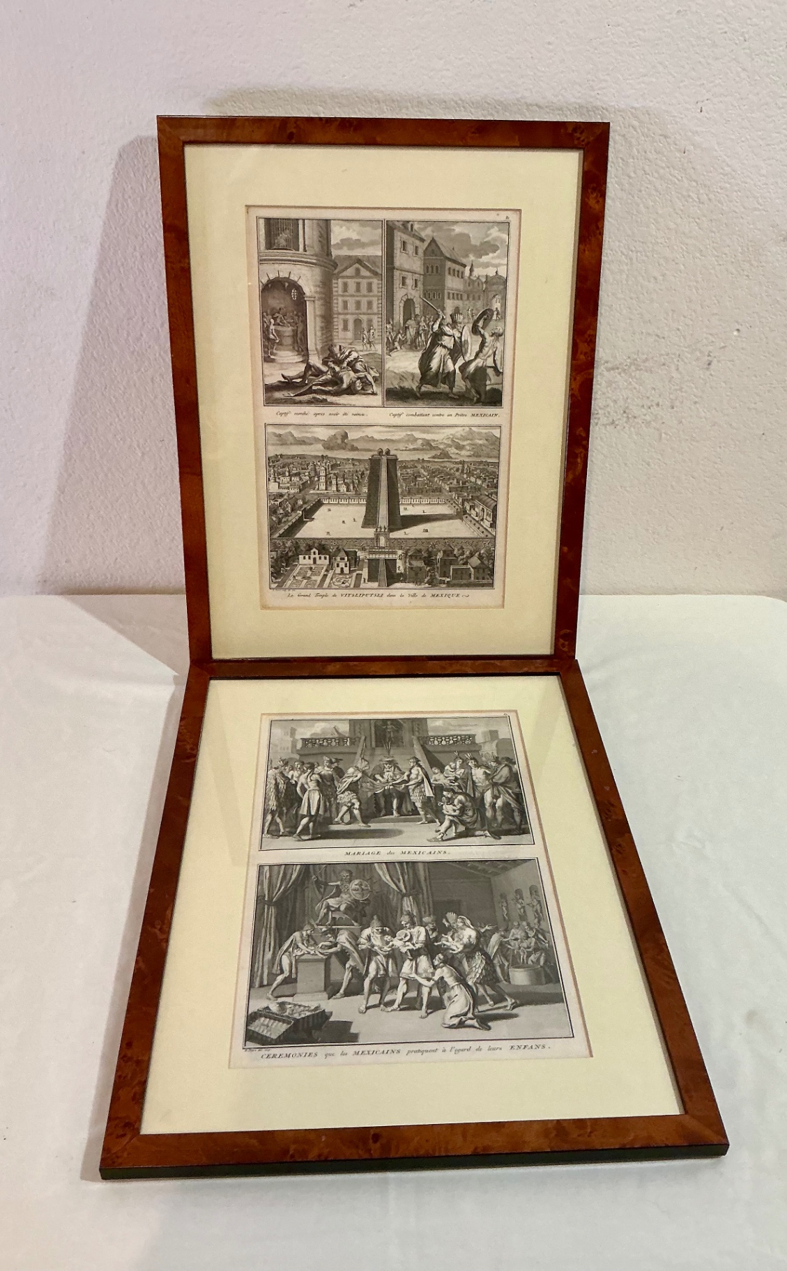 Rare 4 Panel Framed Vintage Copper engravings of Aztec Rituals - image 1 of 5