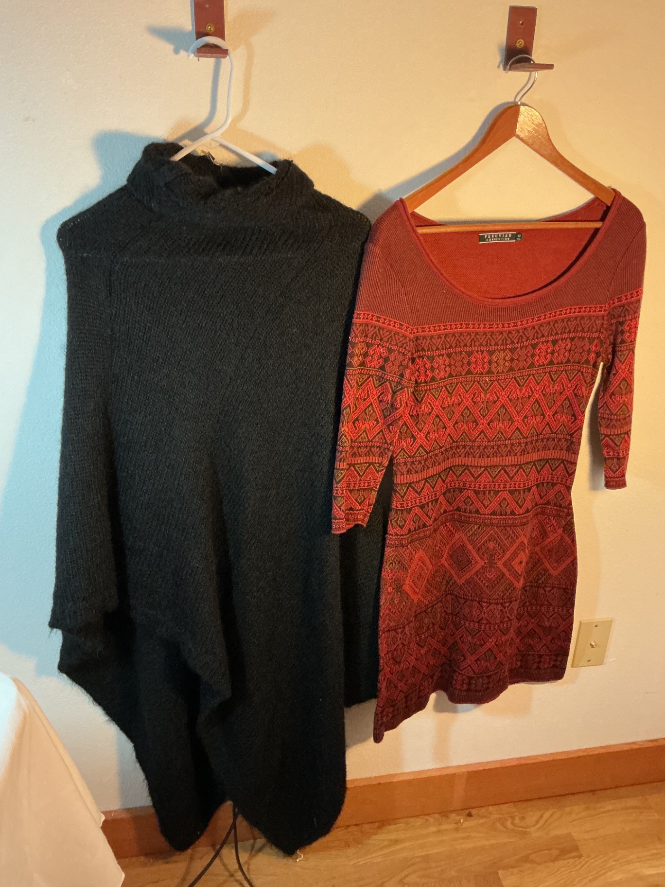 Black Knit long poncho , Peruvian Knit dress - image 1 of 6