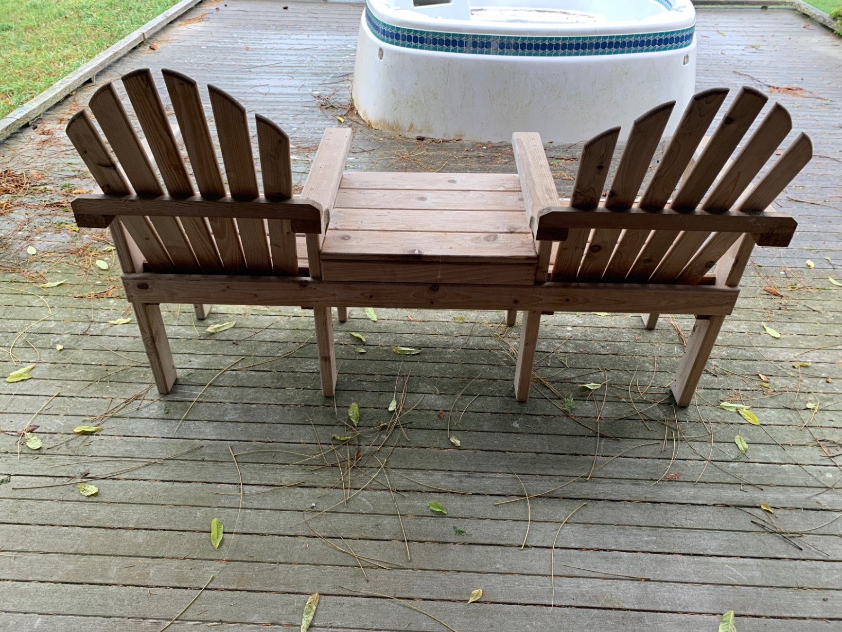 Outdoor wooden Adirondack seating set with two chairs and a central bench - image 3 of 3
