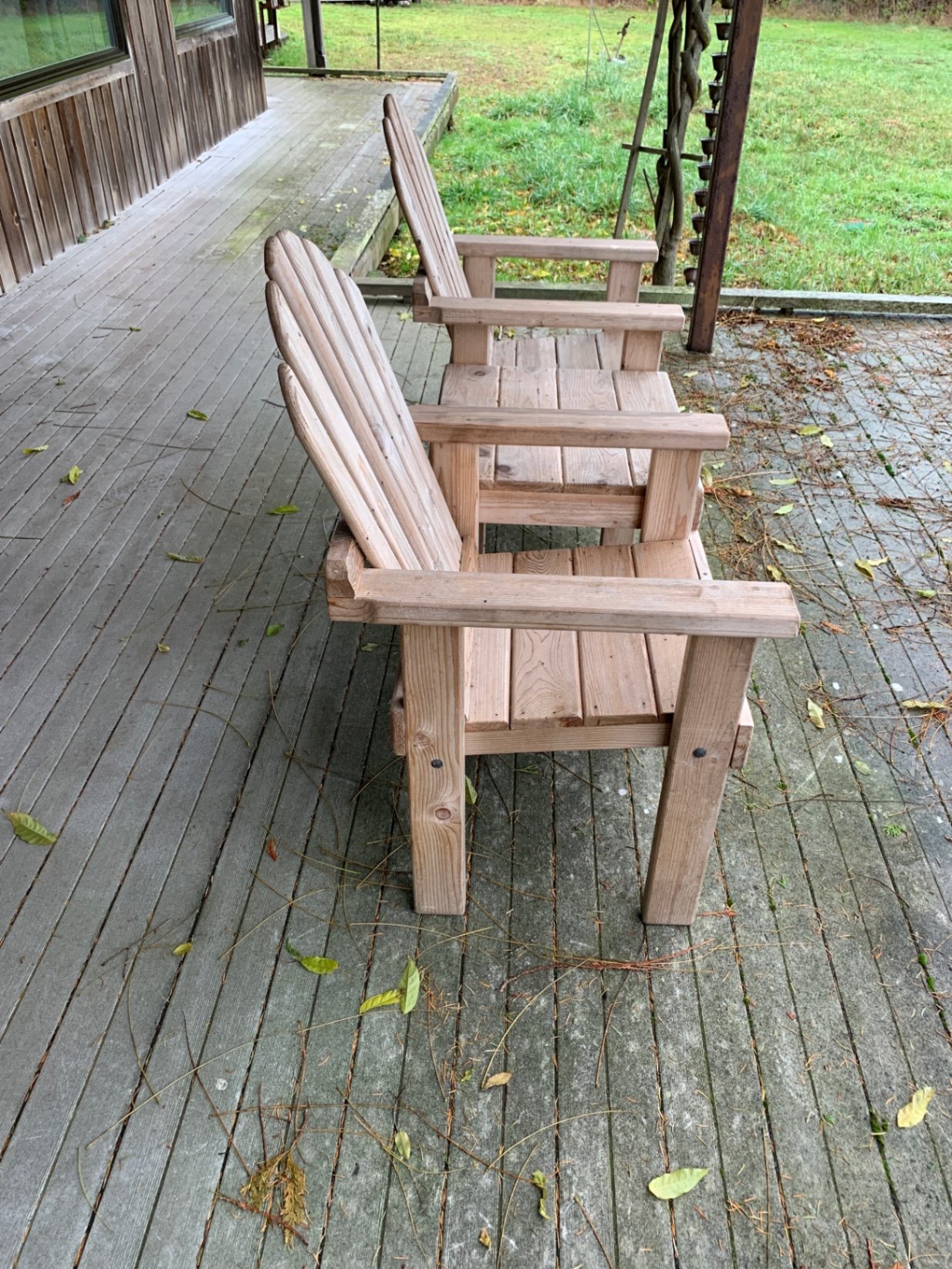 Outdoor wooden Adirondack seating set with two chairs and a central bench - image 2 of 3