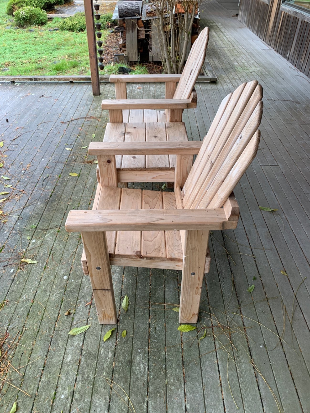 Outdoor wooden Adirondack chairs and matching bench - image 2 of 3