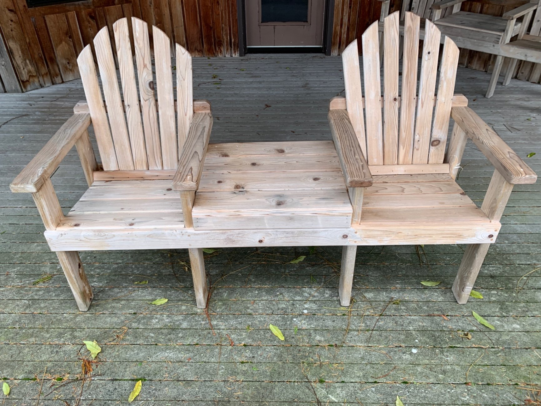 Outdoor wooden Adirondack chairs and matching bench - image 1 of 3