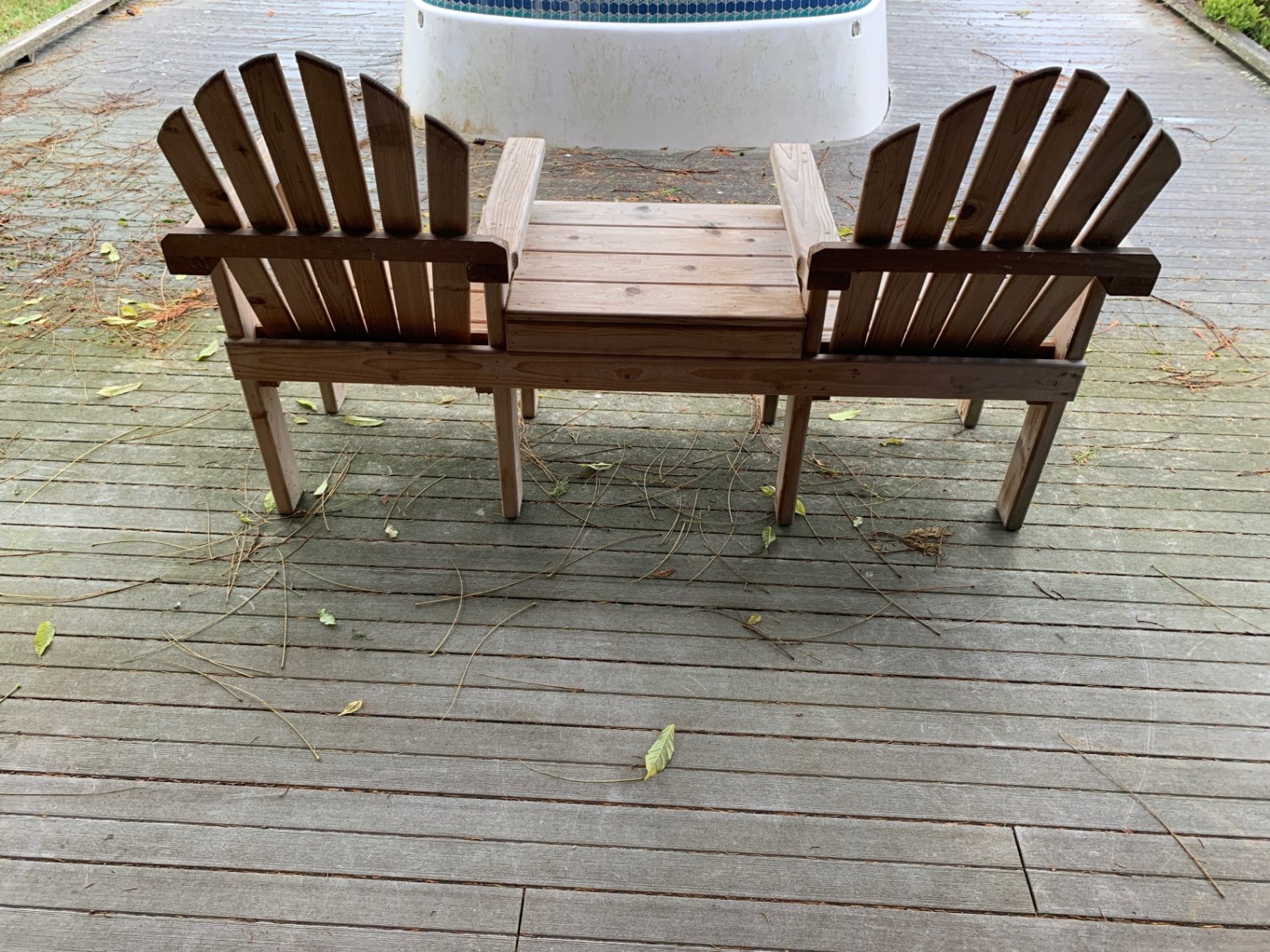 Outdoor wooden Adirondack chairs and matching bench - image 3 of 3