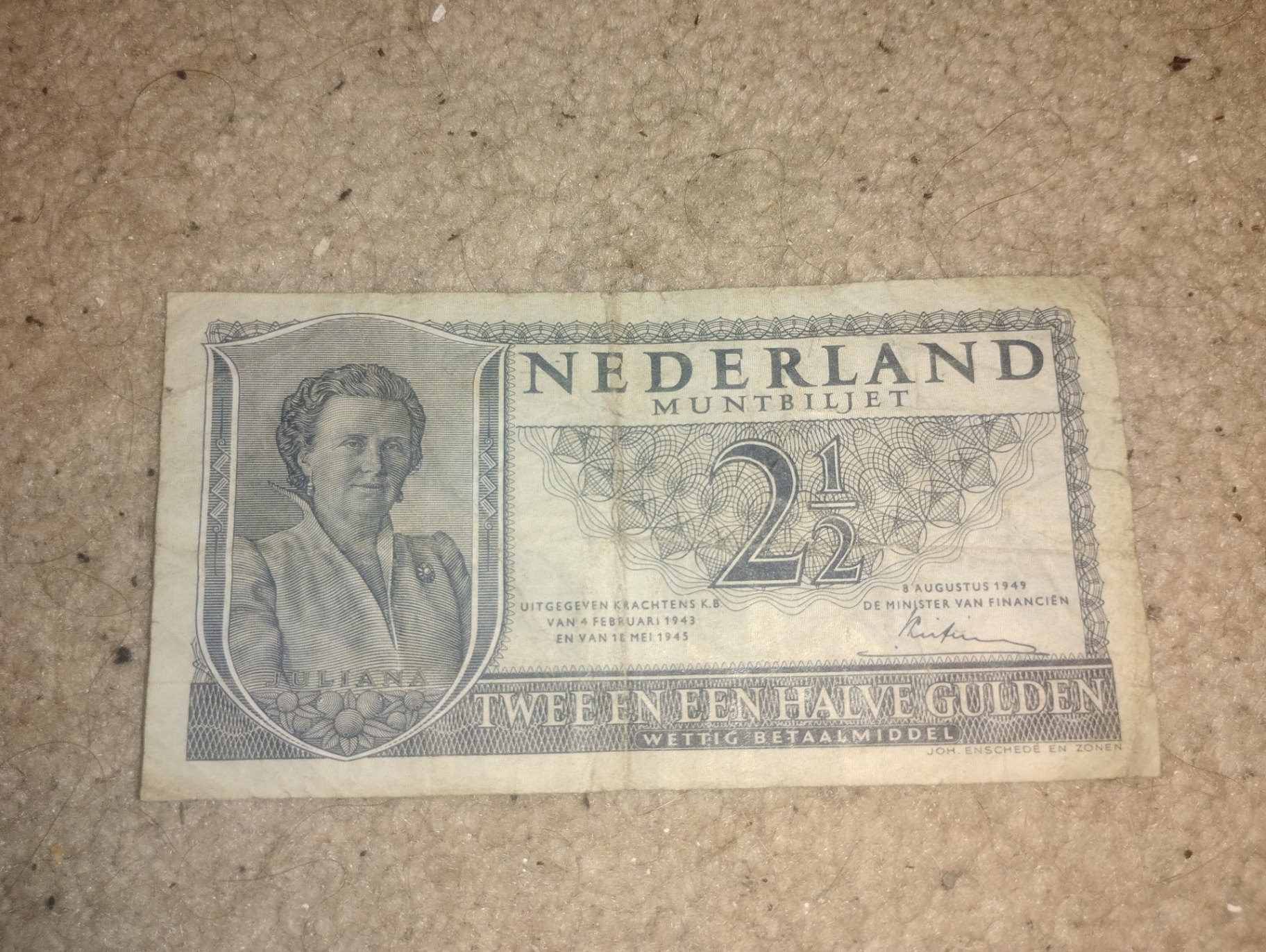 Dutch 2 1/2 Gulden banknote (front and back) - image 2 of 2