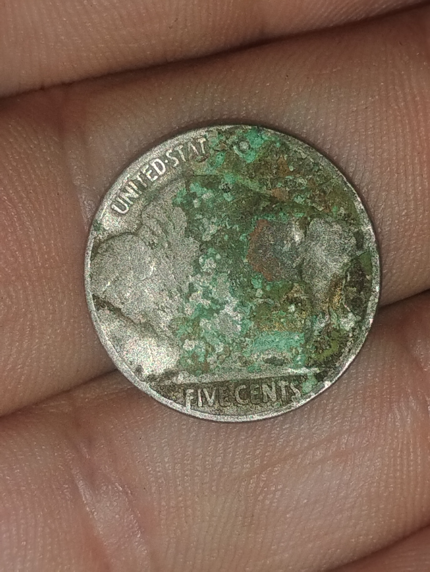 United States buffalo nickel with green patina - image 2 of 2