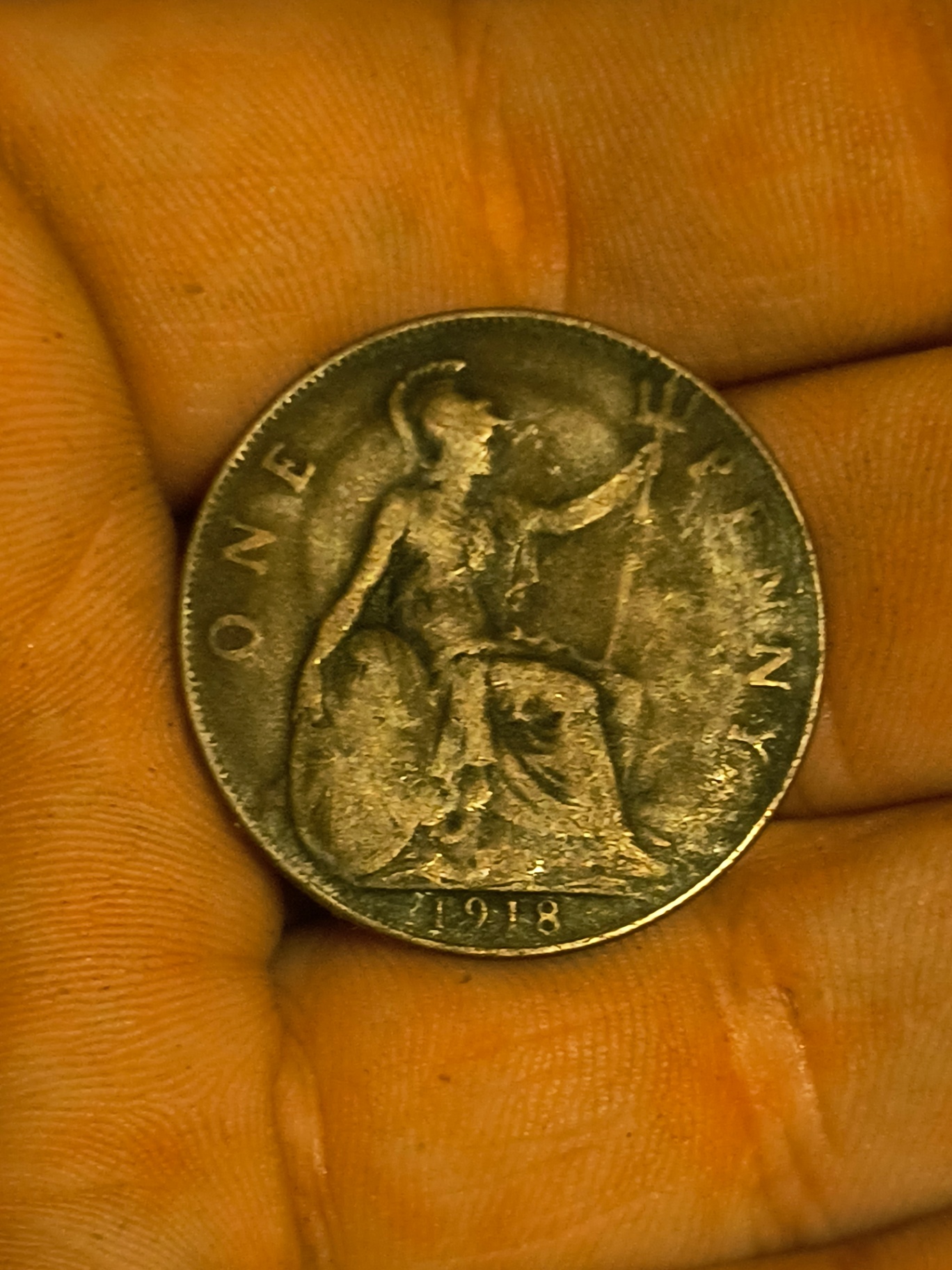  1918 seated-figure coin and George V portrait coin - image 1 of 2