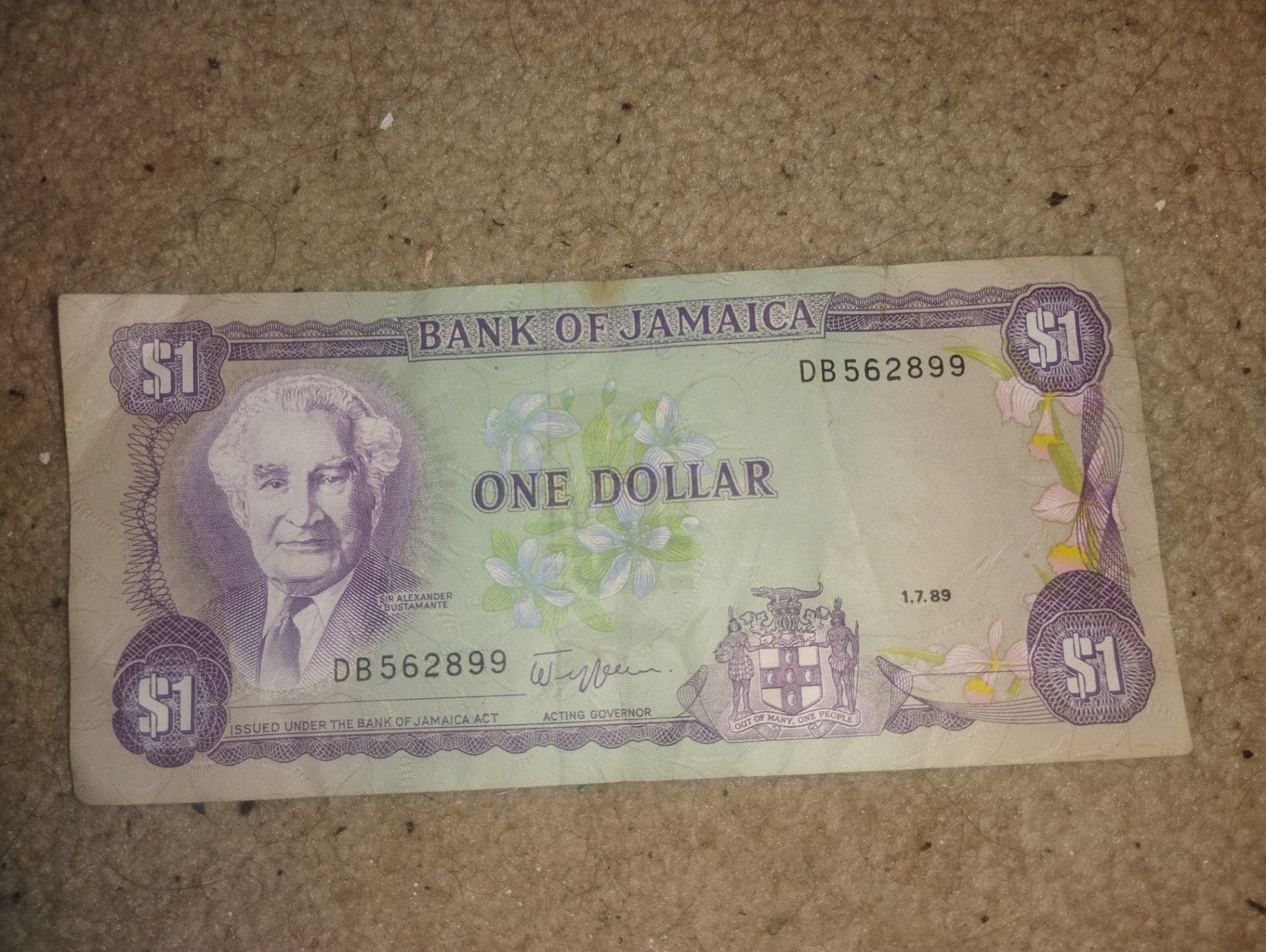Jamaican One-Dollar Banknotes (Front and Back) - image 1 of 2