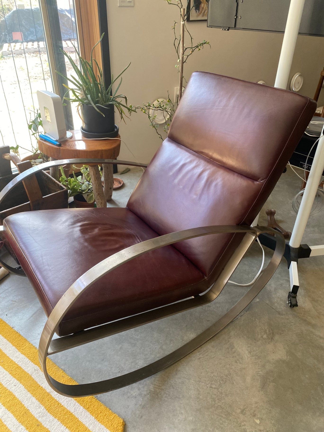 Mid Century Modern Sculptural Chrome and Leather Rocking Chair  - image 2 of 9