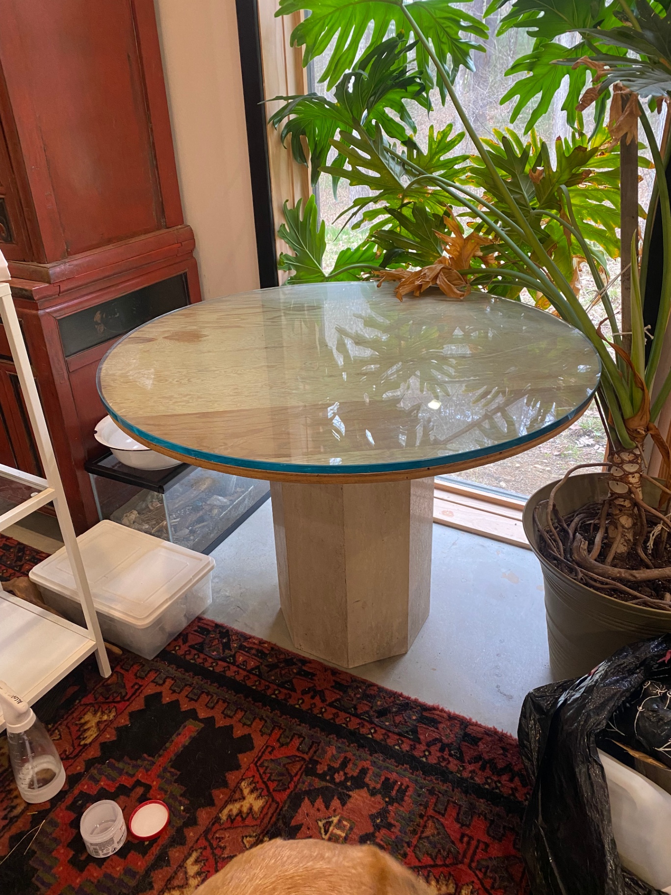 Glass Table with Travertine Base - image 1 of 2