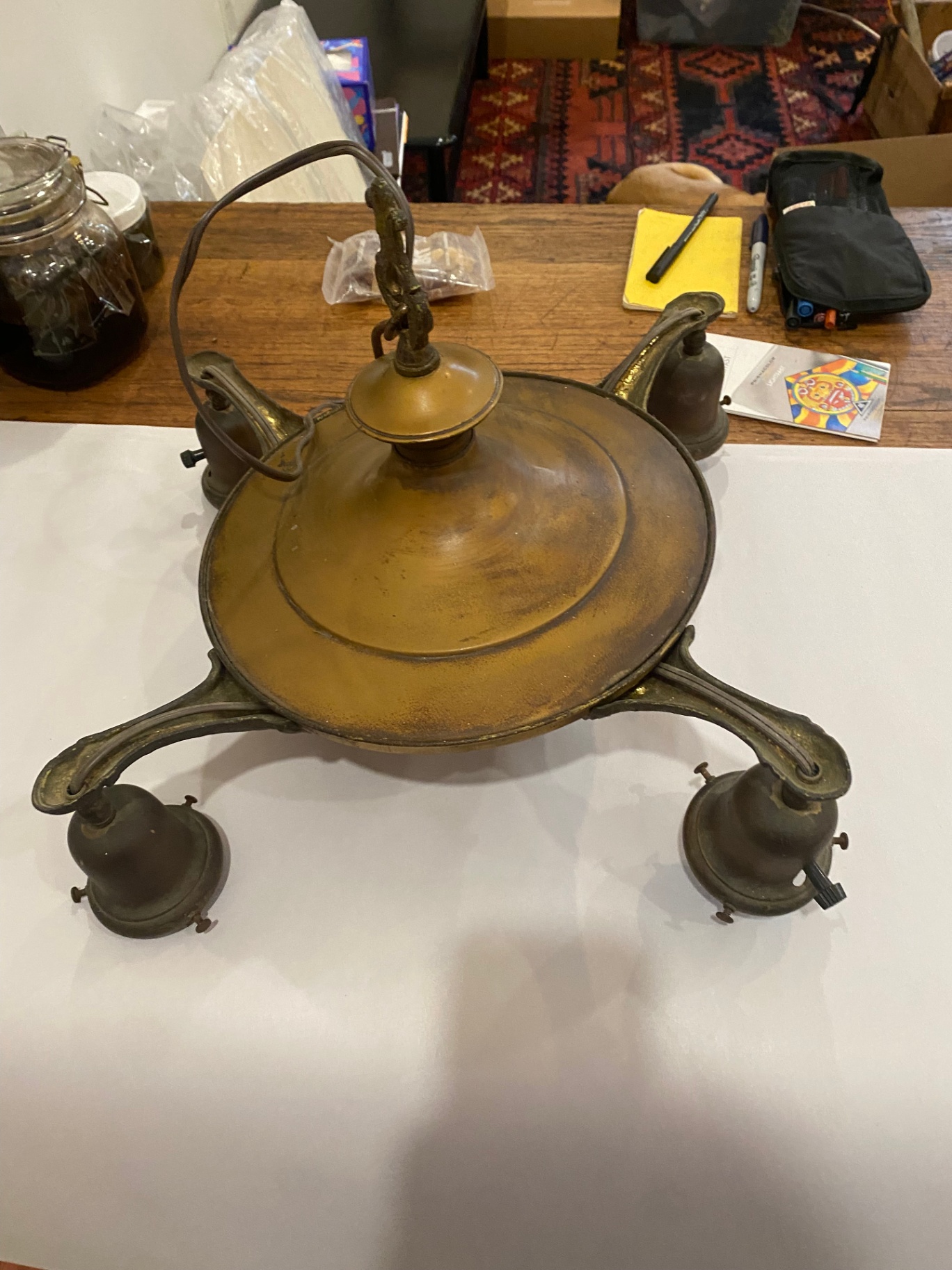 Brass Pan Light Chandelier - image 4 of 7