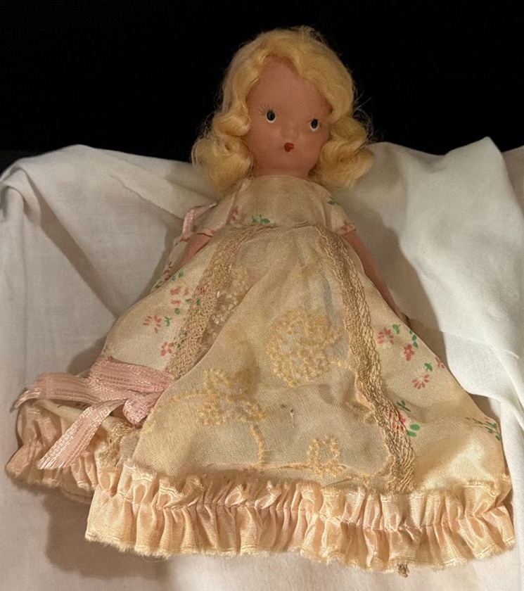1930s Two Vintage Cloth Dolls with Dresses and Hat - image 2 of 4