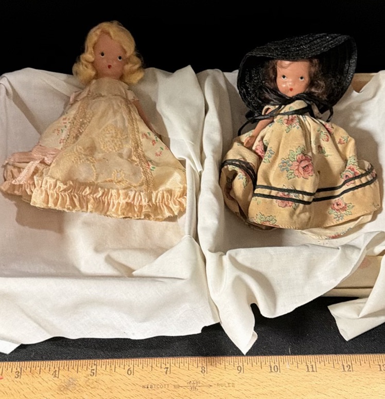 1930s Two Vintage Cloth Dolls with Dresses and Hat - image 1 of 4