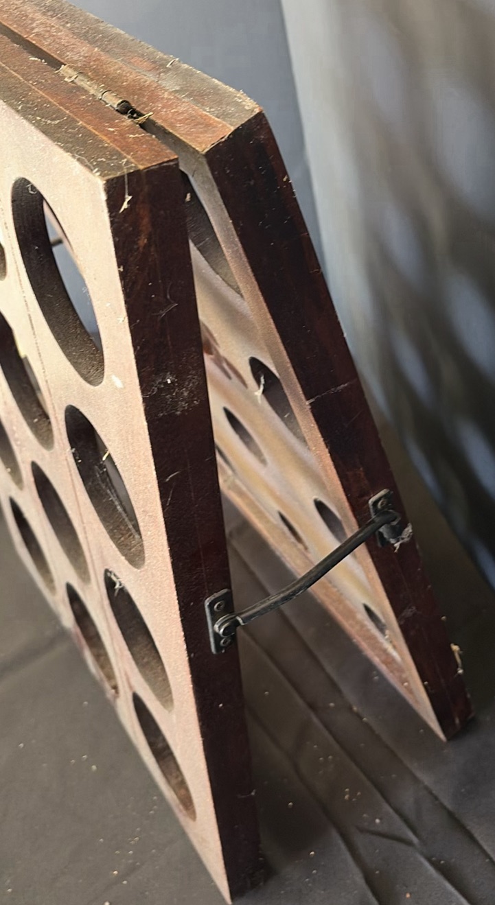 Two-panel wooden wine rack with twelve circular slots - image 2 of 3