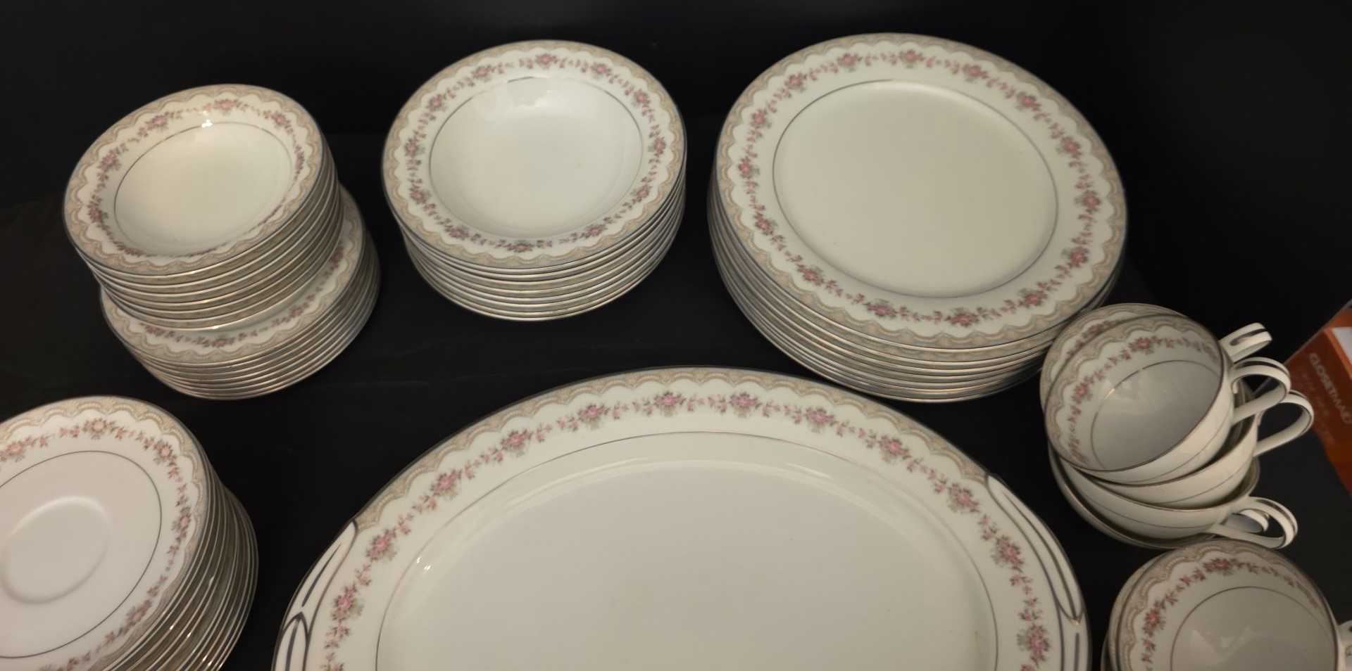 Porcelain dinnerware set with pink floral border and gold trim - image 6 of 6