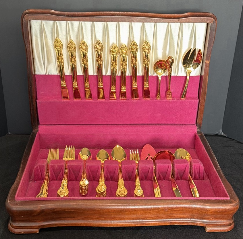 Gold-Tone Flatware Set in Wooden Presentation Case - image 1 of 6