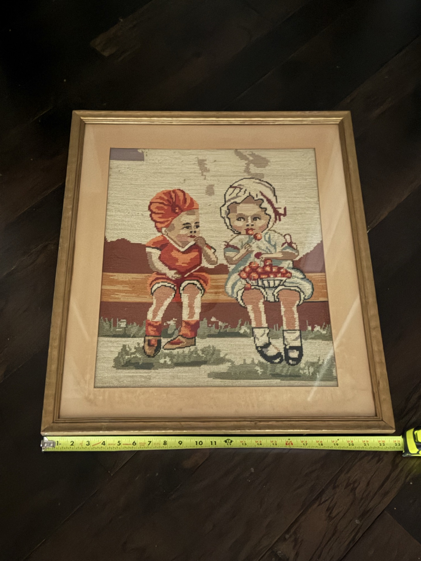 Framed Needlepoint Artwork of Two Children - image 3 of 4