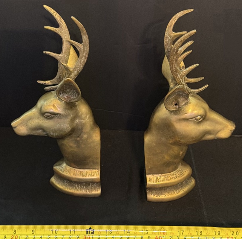 Pair of Brass Deer Head Book Ends - image 1 of 4