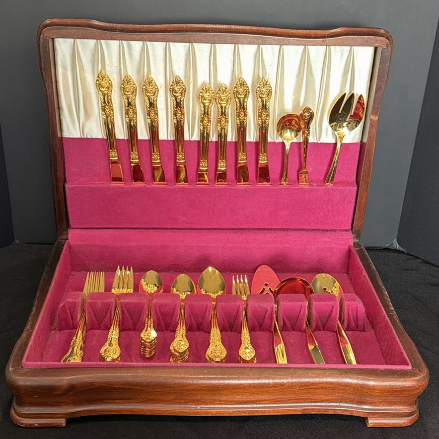 Gold-Tone Flatware Set in Wooden Presentation Case - image 2 of 6