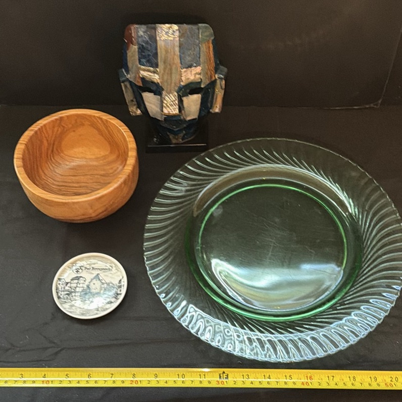 Glass Serving Plate, Wooden Bowl, Ceramic Dish, and Decorative Mask - image 1 of 7