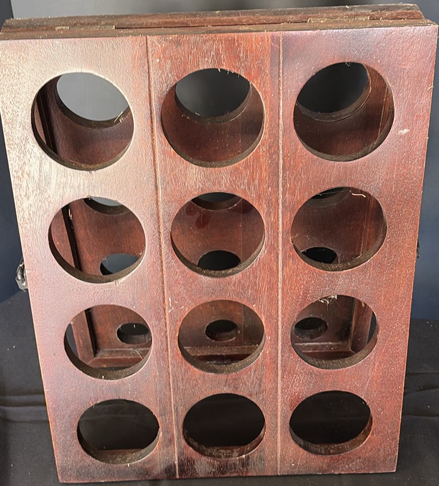 Two-panel wooden wine rack with twelve circular slots - image 1 of 3