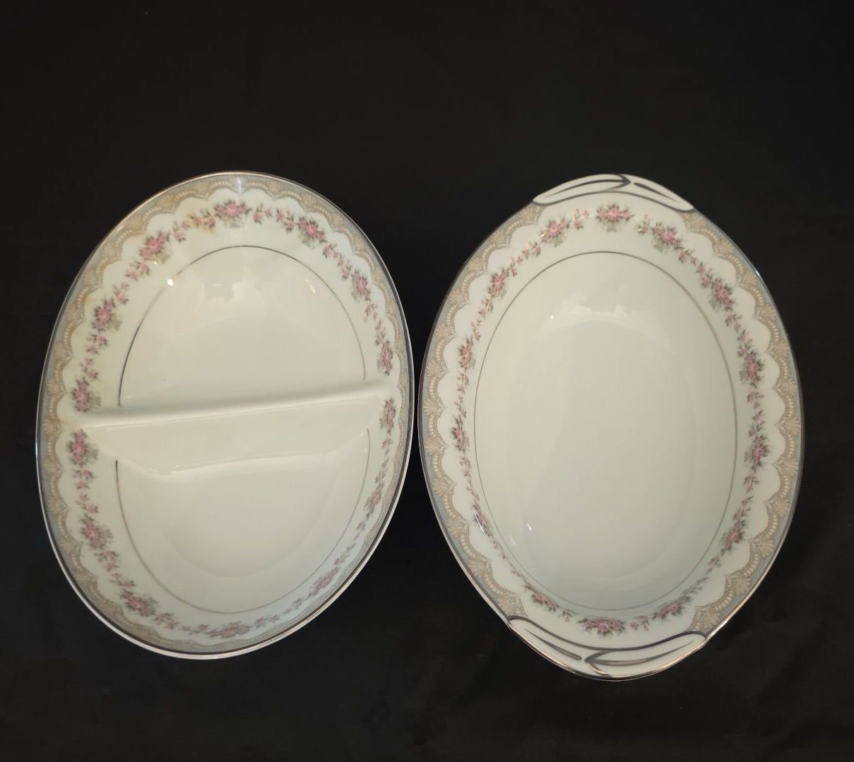 Porcelain dinnerware set with pink floral border and gold trim - image 2 of 6