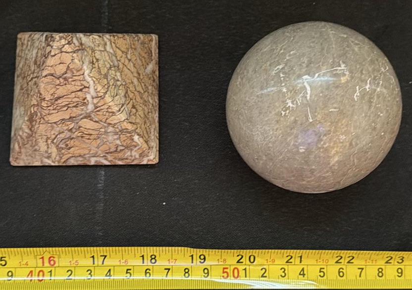 Decorative Metal Tray, Stone Pyramid, and Stone Sphere - image 2 of 5