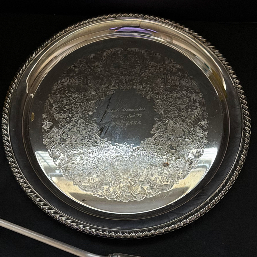 Silver-Tone Serving Tray, Ladle, and Yellow Glass Bottle - image 2 of 5