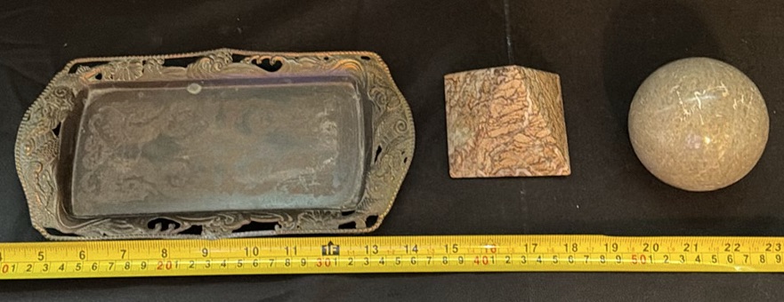 Decorative Metal Tray, Stone Pyramid, and Stone Sphere - image 1 of 5
