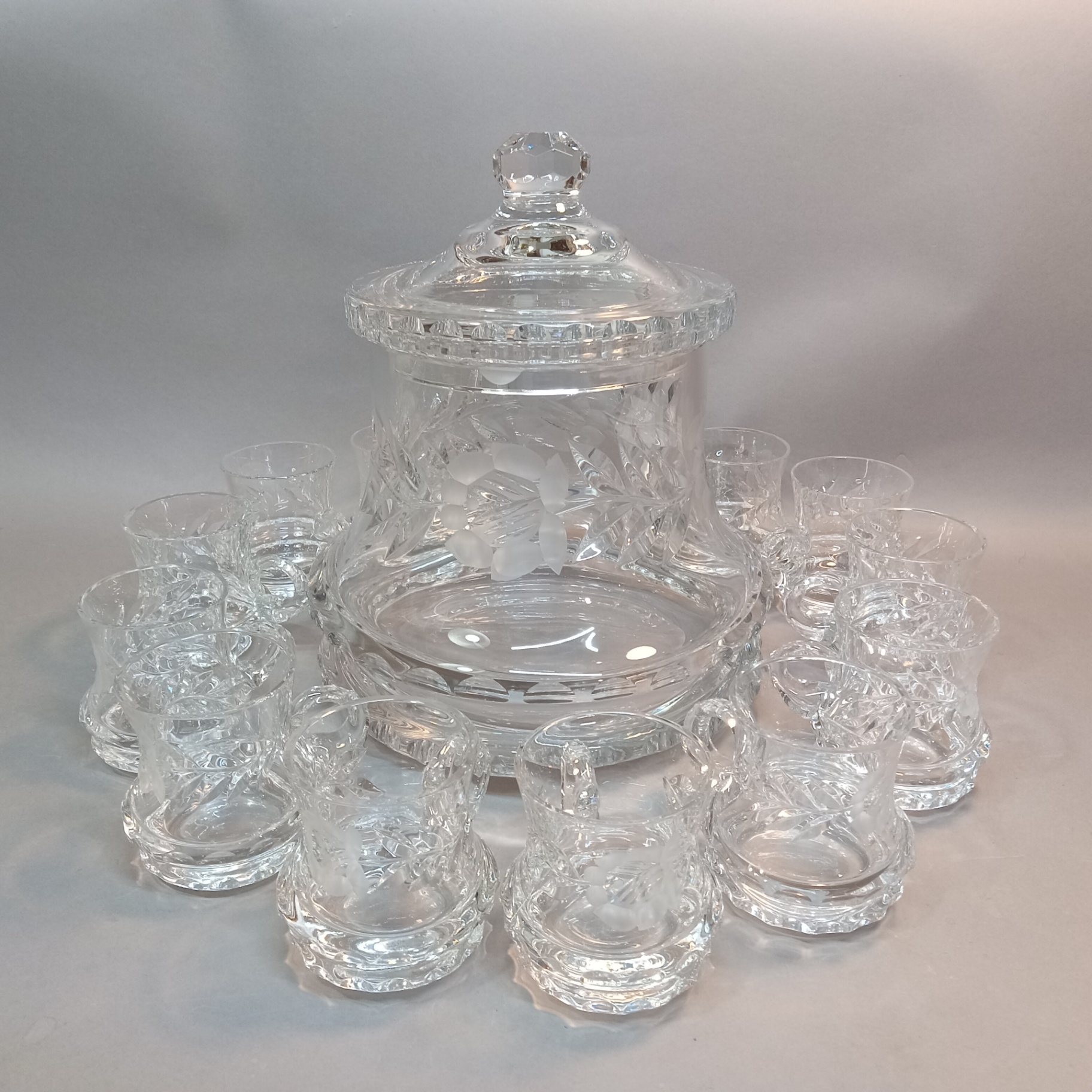 German Crystal Punchbowl & Glasses - image 1 of 12
