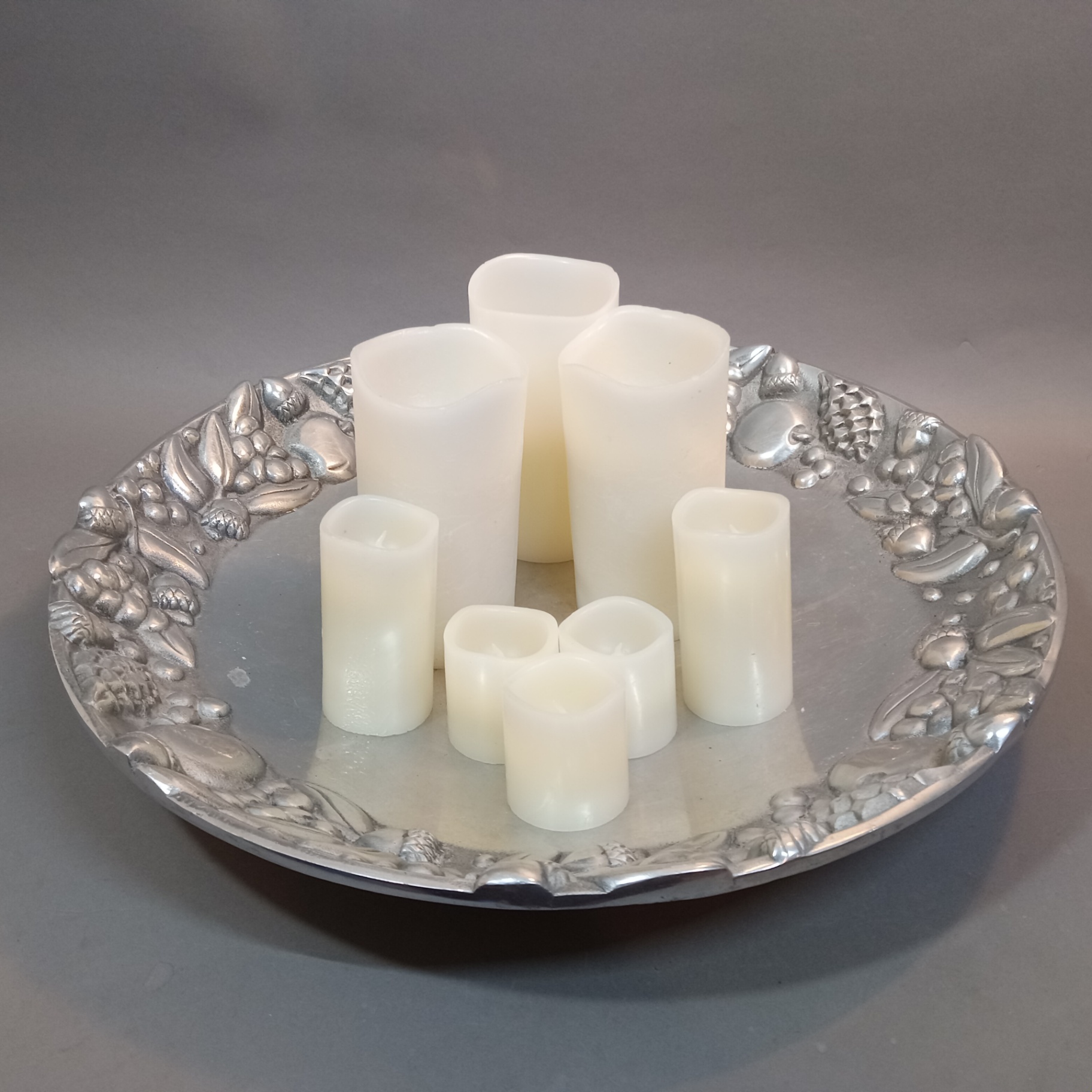 Large Pewter Charger & Battery-Operated Candles - image 1 of 12