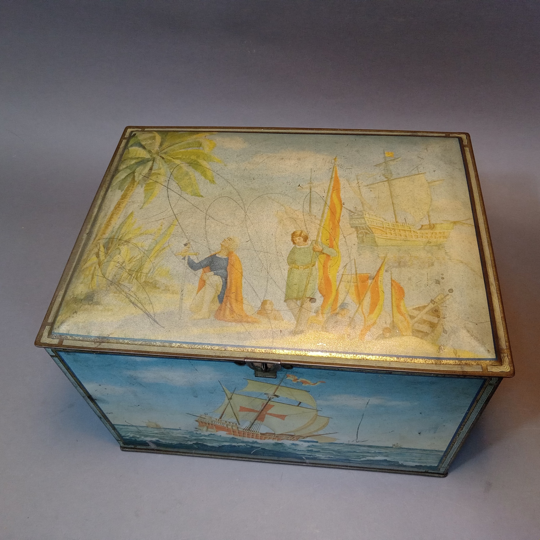 Vintage Biscuit Tin with Ships - image 2 of 12