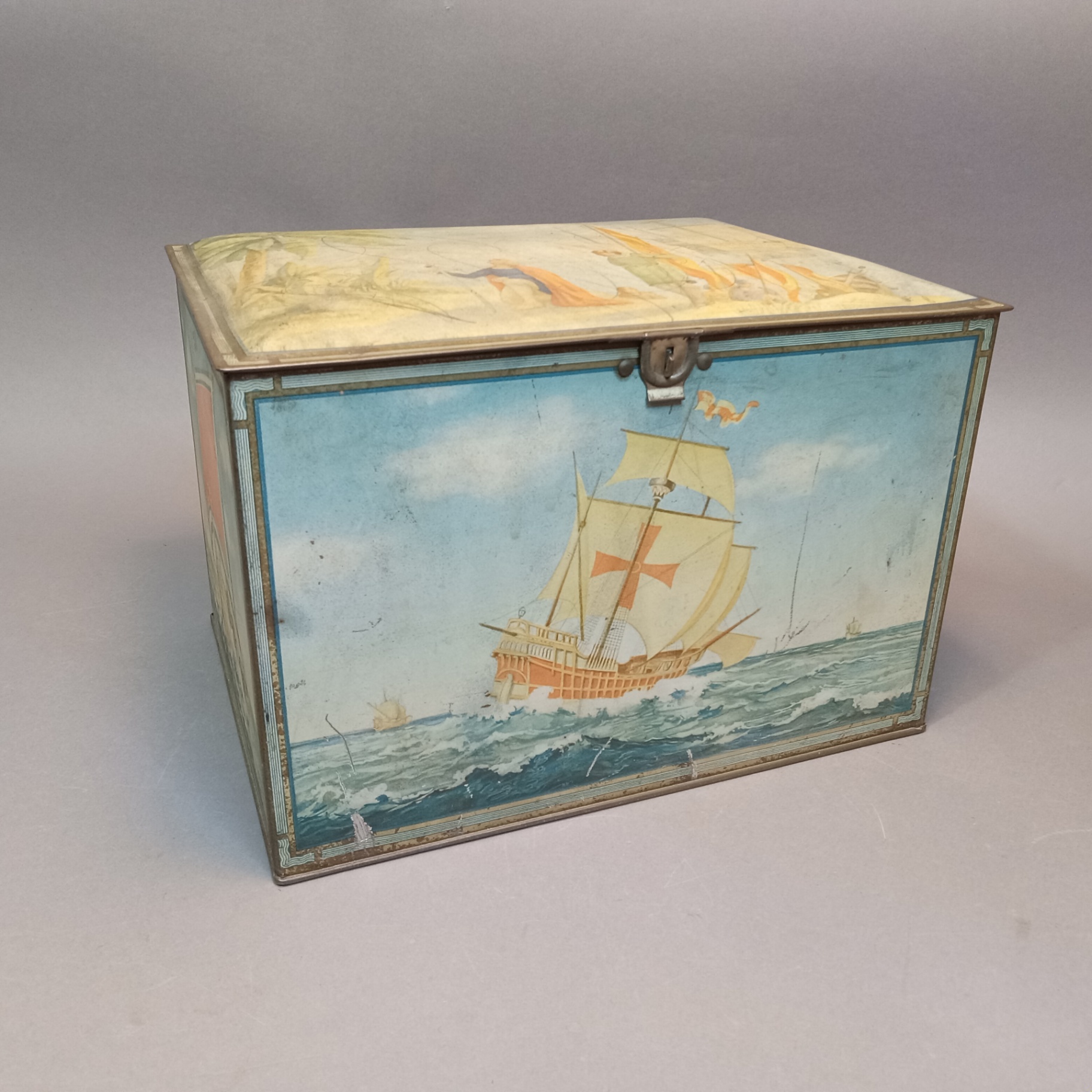 Vintage Biscuit Tin with Ships - image 1 of 12