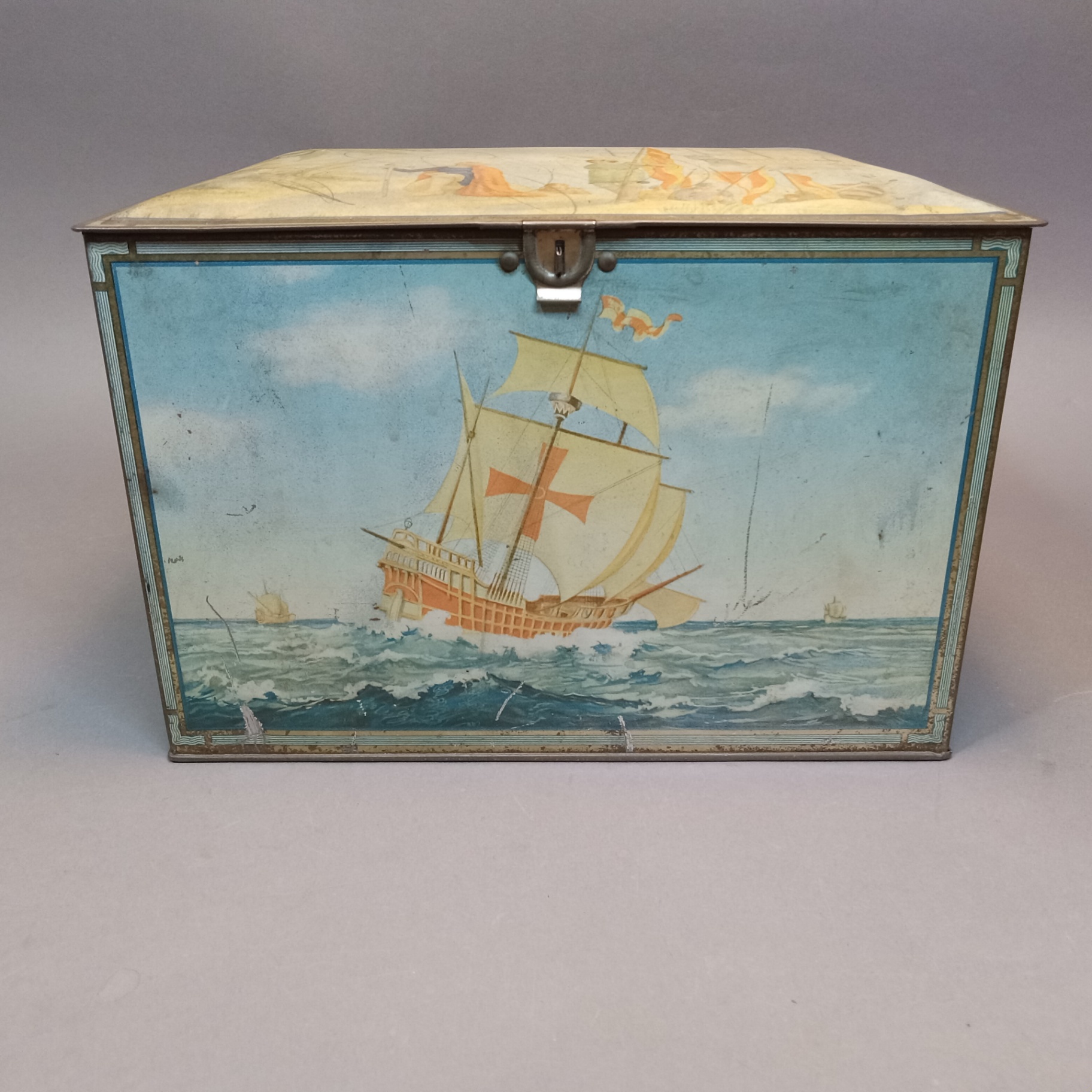 Vintage Biscuit Tin with Ships - image 3 of 12