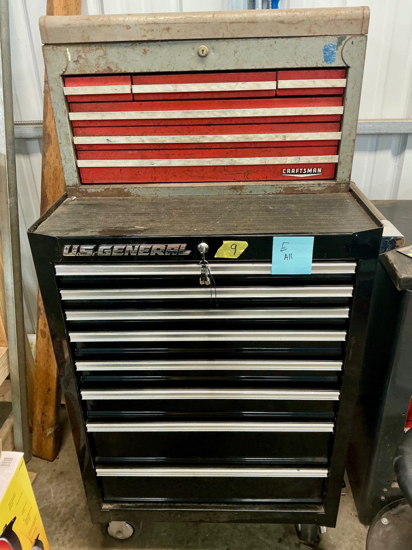 Vintage U.S. General Roling Tool Chest & Craftsmanship chest on top. - image 1 of 6