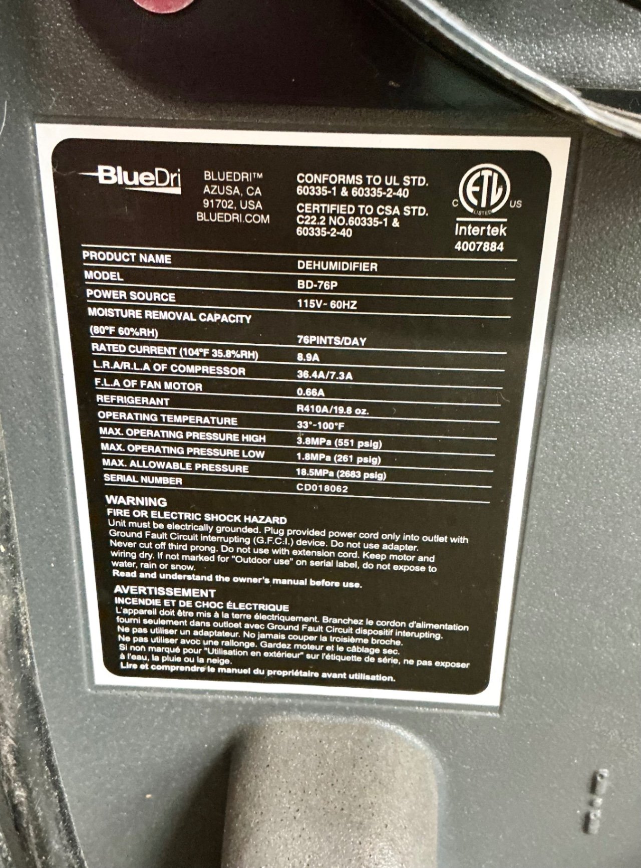 BlueDri Portable Dehumidifier - image 5 of 6