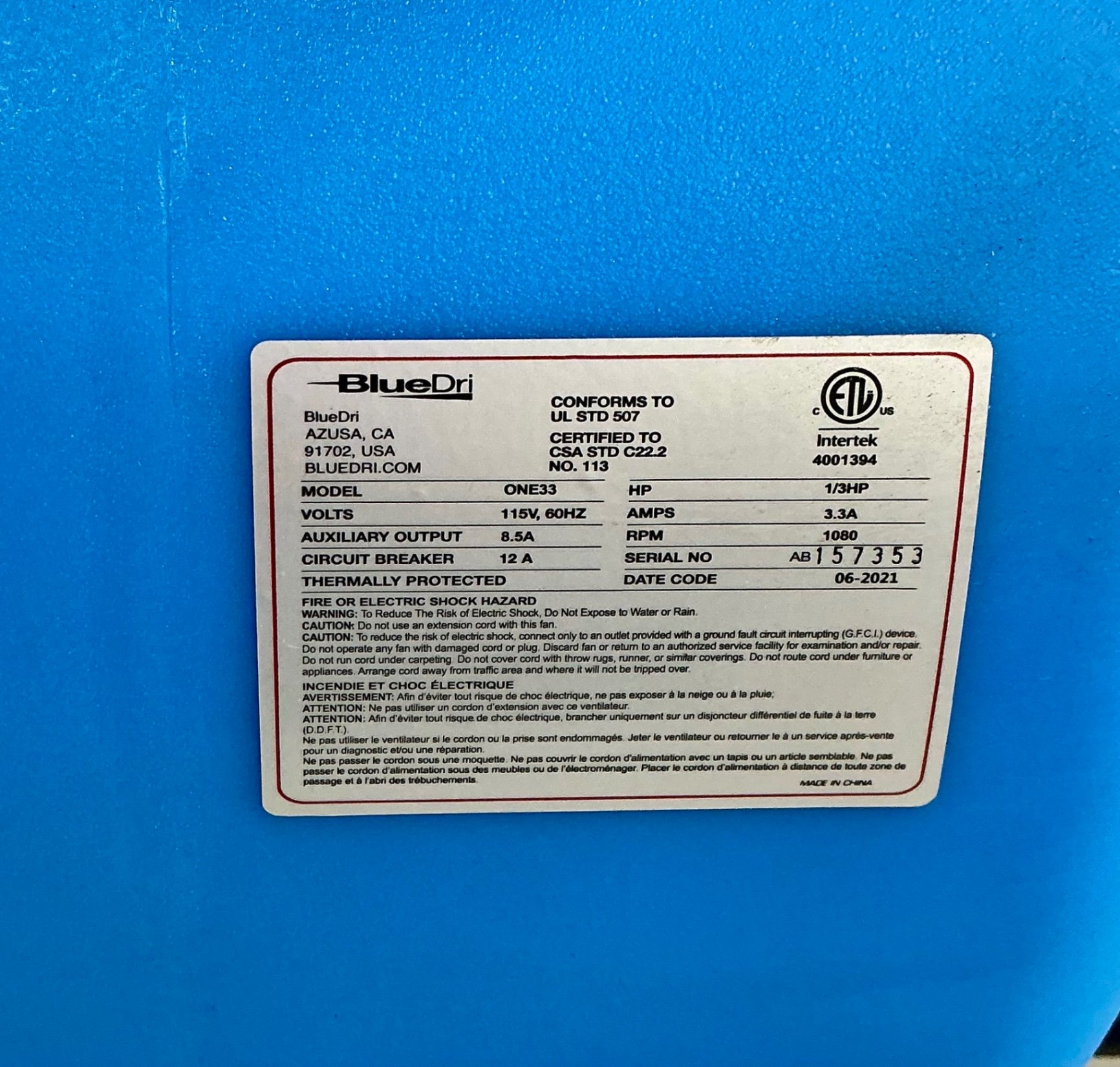 BlueDri ONE33 Portable Air Mover - image 3 of 4