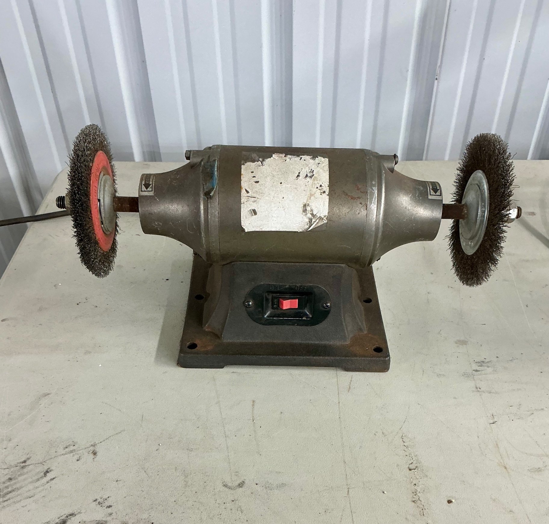Bench grinder with dual wire-wheel attachments - image 1 of 3