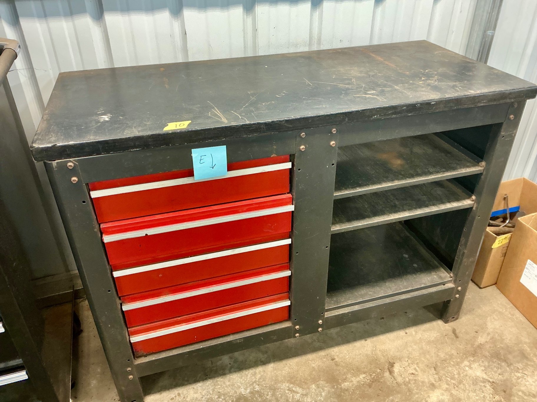 Metal tool cabinet with red drawers and open shelving - image 1 of 5