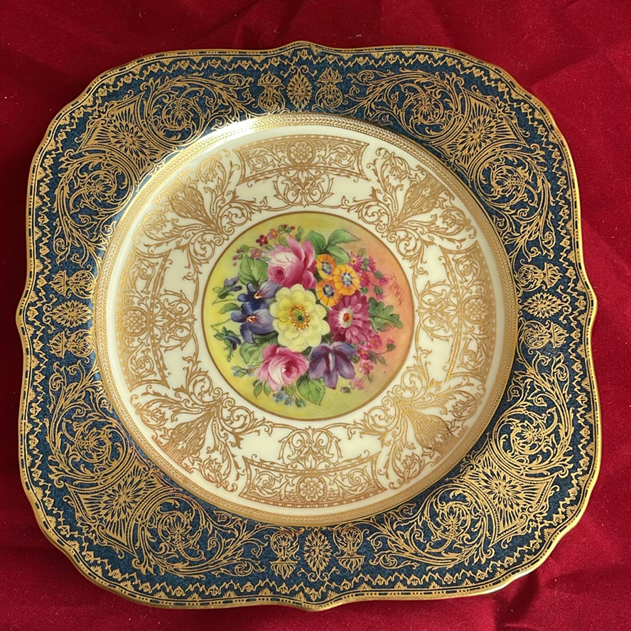 Vintage Royal Worcester 1941 22k Gold Border Square Plates (3) - image 3 of 11