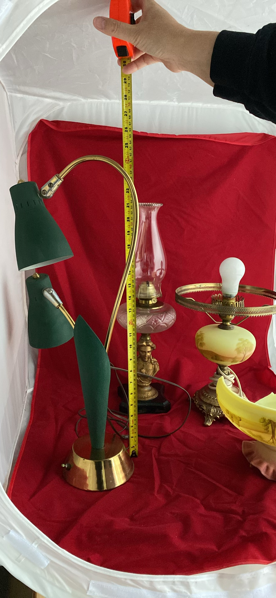 MCM Table Lamp, Fenton Burmese Glass lamp, Antique Figural kerosene Lamp - image 2 of 10