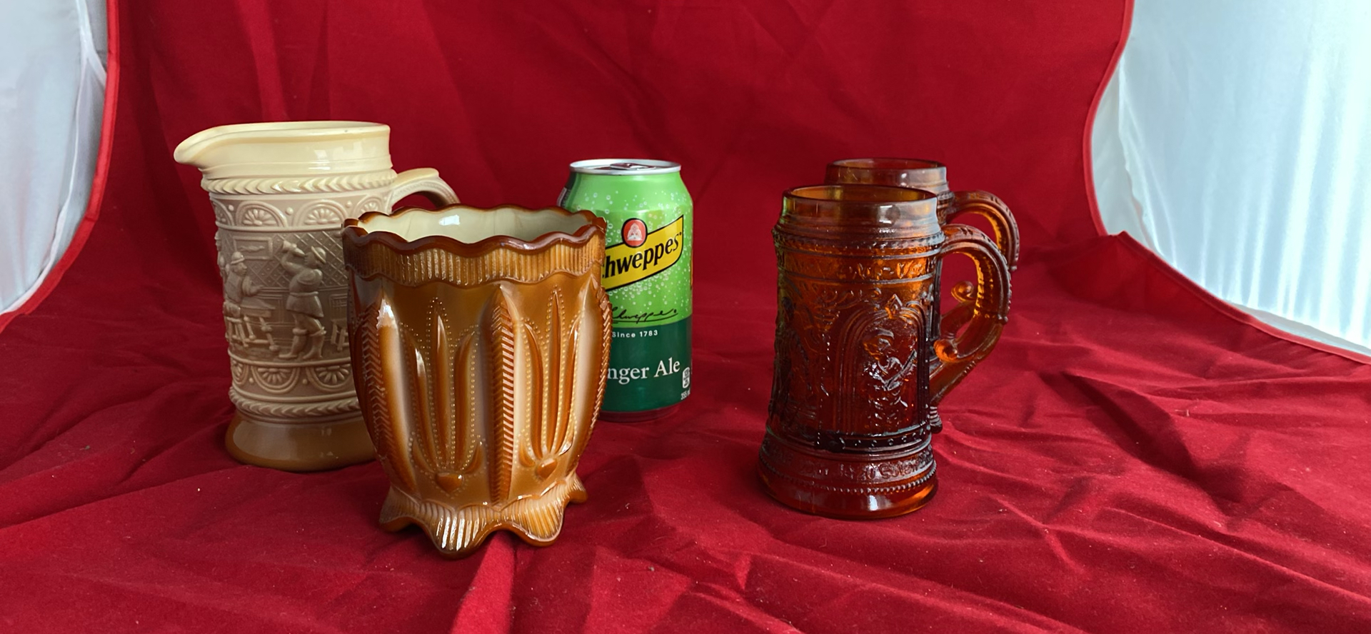Vintage Chocolate Slag Glass Steins, Pitcher and Spooner - image 3 of 14