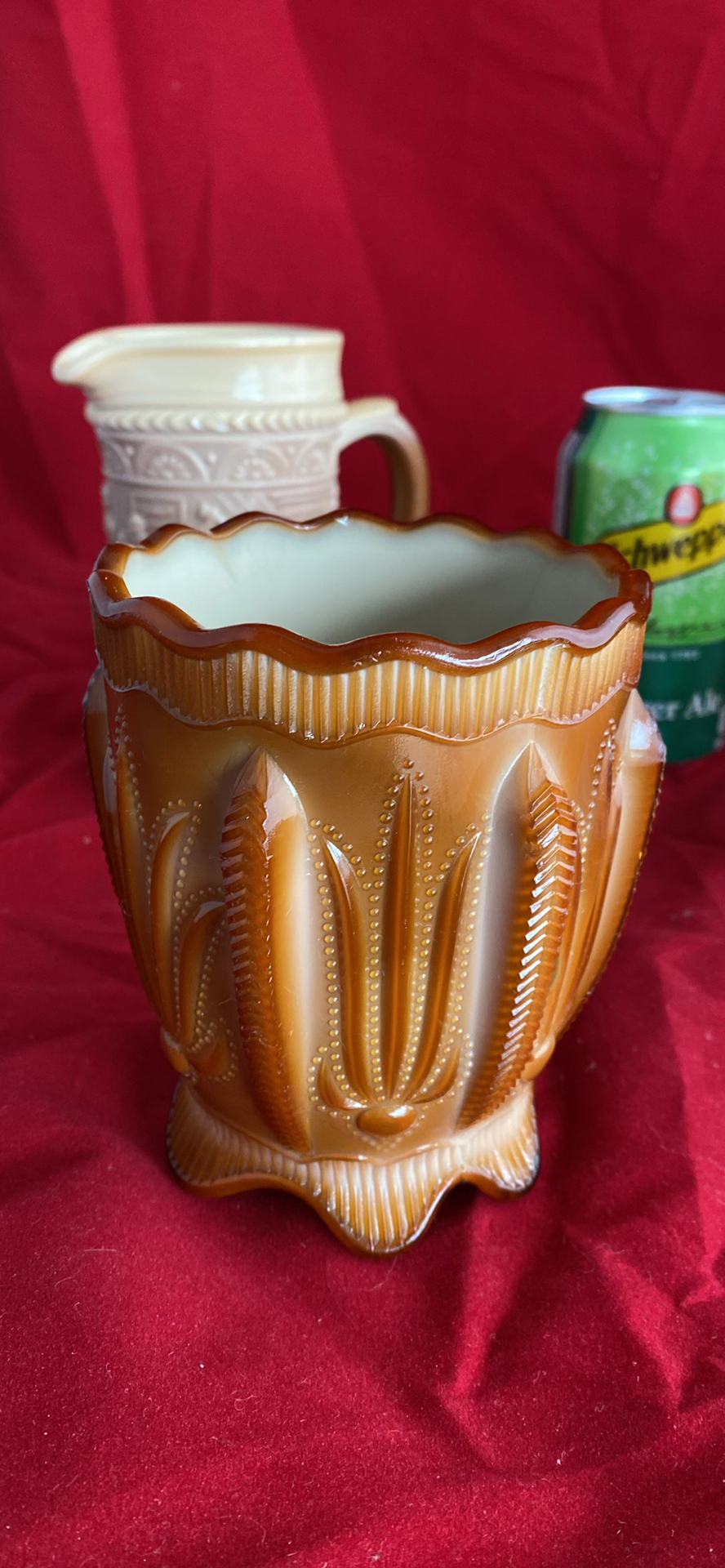 Vintage Chocolate Slag Glass Steins, Pitcher and Spooner - image 5 of 14