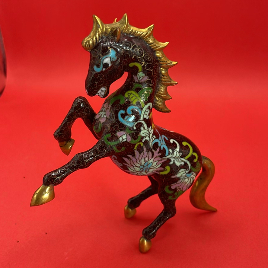 Cloisonné Decorative Items Including Horse Figurine, Teapot, Box, and Napkin Ring - image 8 of 15
