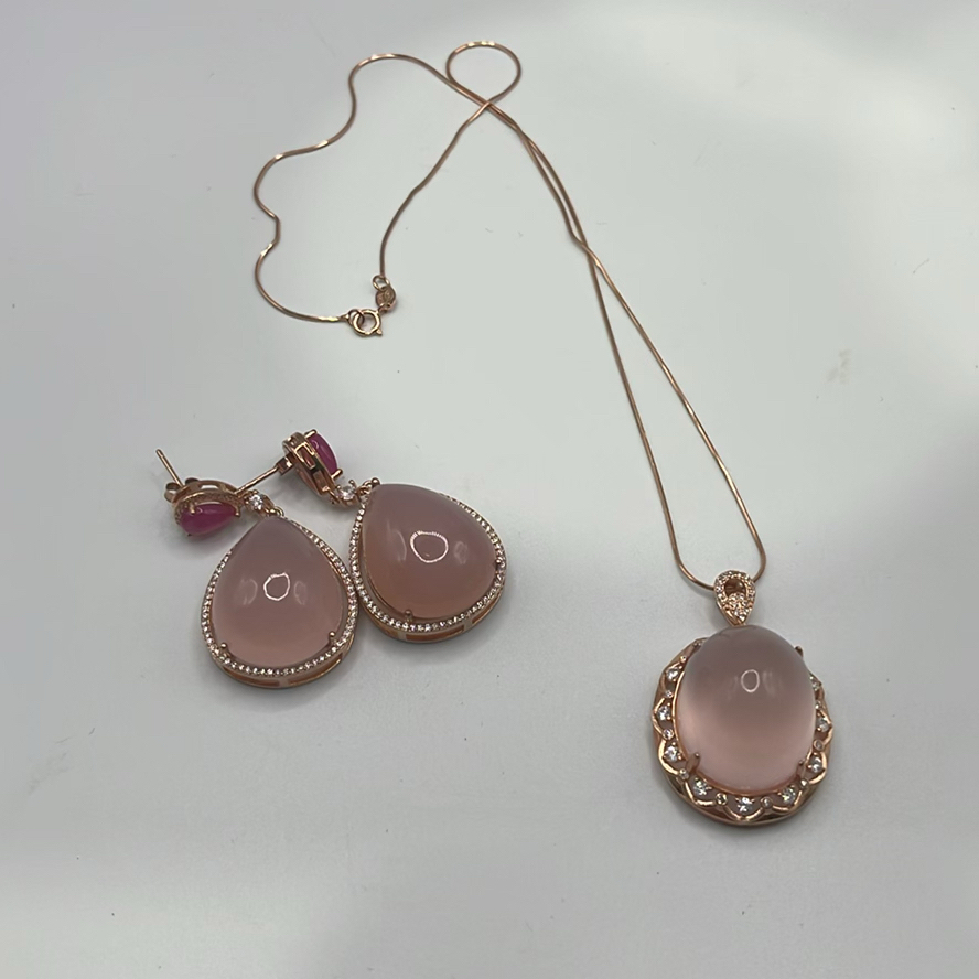 Rose Gold Plated 925 Silver And Rose Quartz Set - image 1 of 13