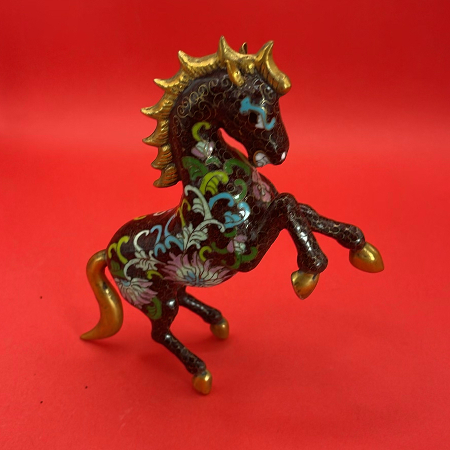 Cloisonné Decorative Items Including Horse Figurine, Teapot, Box, and Napkin Ring - image 7 of 15